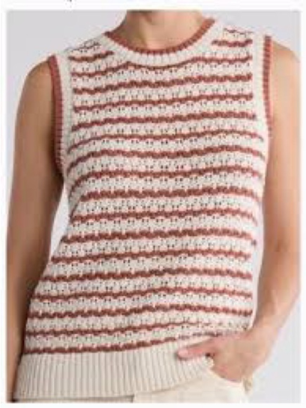 Sanctuary Striped Crochet Tank Sweater Vest 100% Cotton
